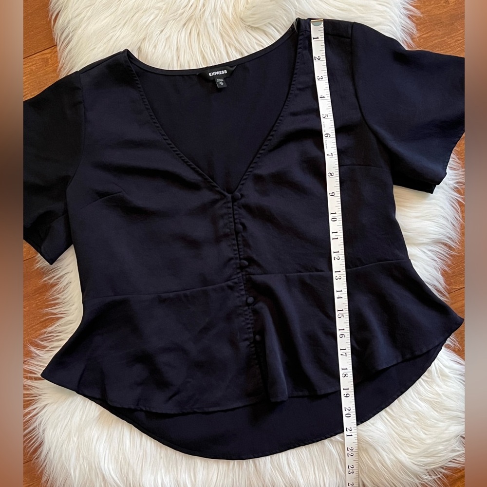 Express Button Front Flutter Sleeve Navy Blue Peplum Top-Size XS - Picture 7 of 8